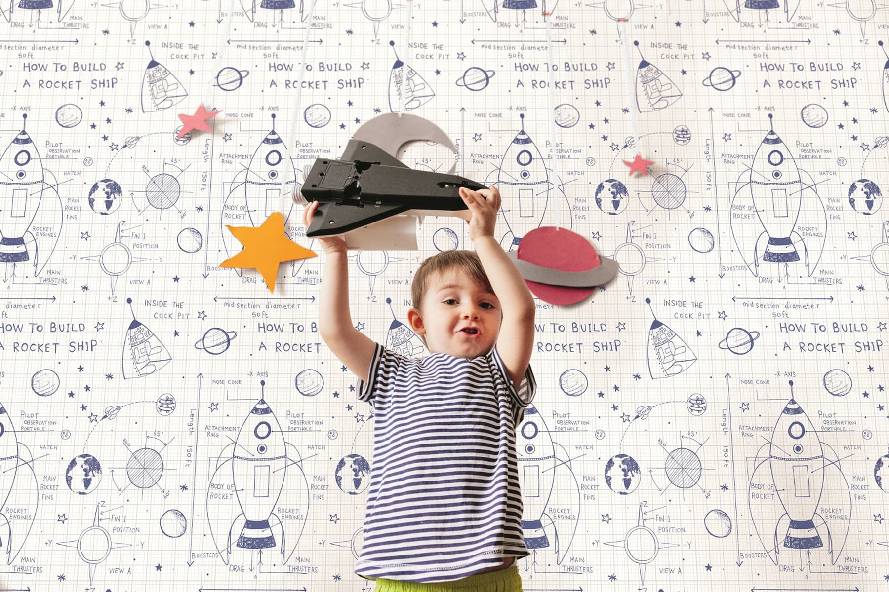 Rocket Ship Wallpaper by Seabrook Designs (Day Dreamers Collection)
