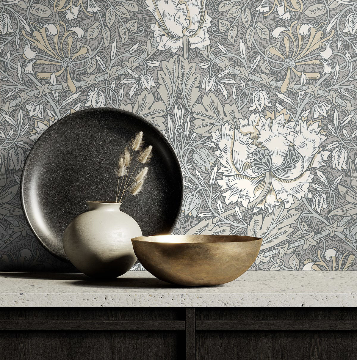 Ogee Flora Wallpaper by Seabrook Designs (Legacy Prints Collection)