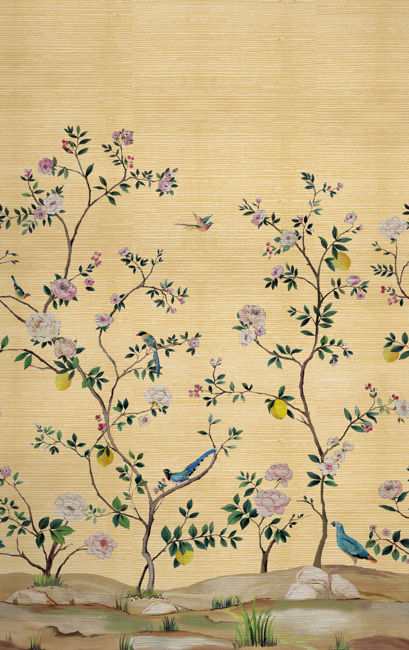 Blossom Mural on Grasscloth - Daisy Bennett Mural Collection