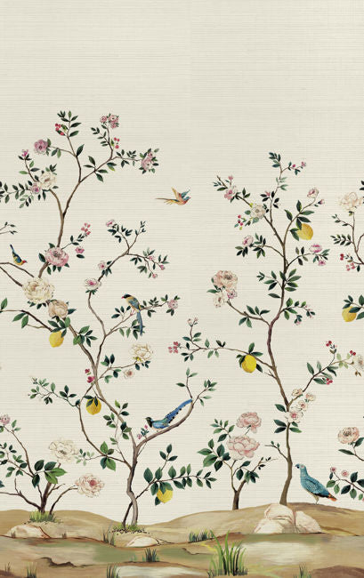 Blossom Mural on Grasscloth - Daisy Bennett Mural Collection
