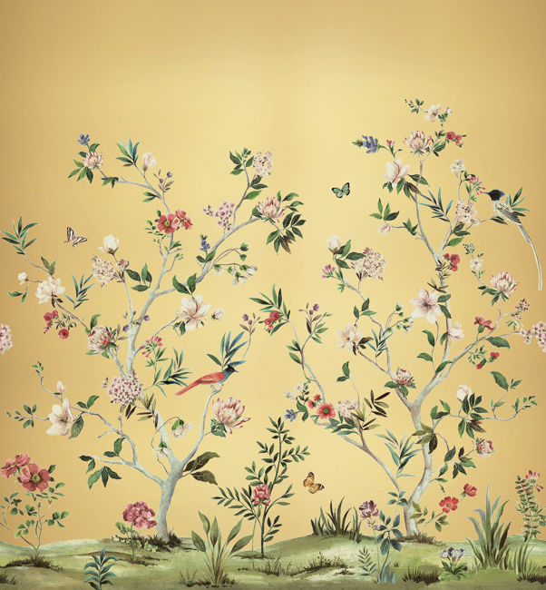 Chinoiserie Magnolia Metalised Mural- Daisy Bennett Mural Collection