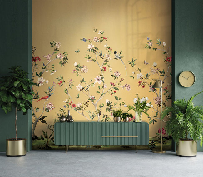 Chinoiserie Magnolia Metalised Mural- Daisy Bennett Mural Collection