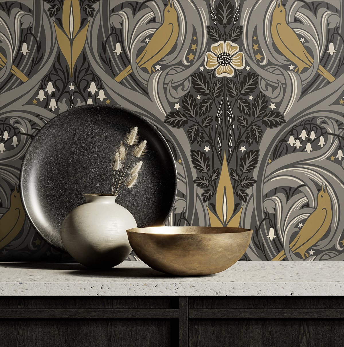 Bird Scroll Wallpaper by Seabrook Designs (Legacy Prints Collection)