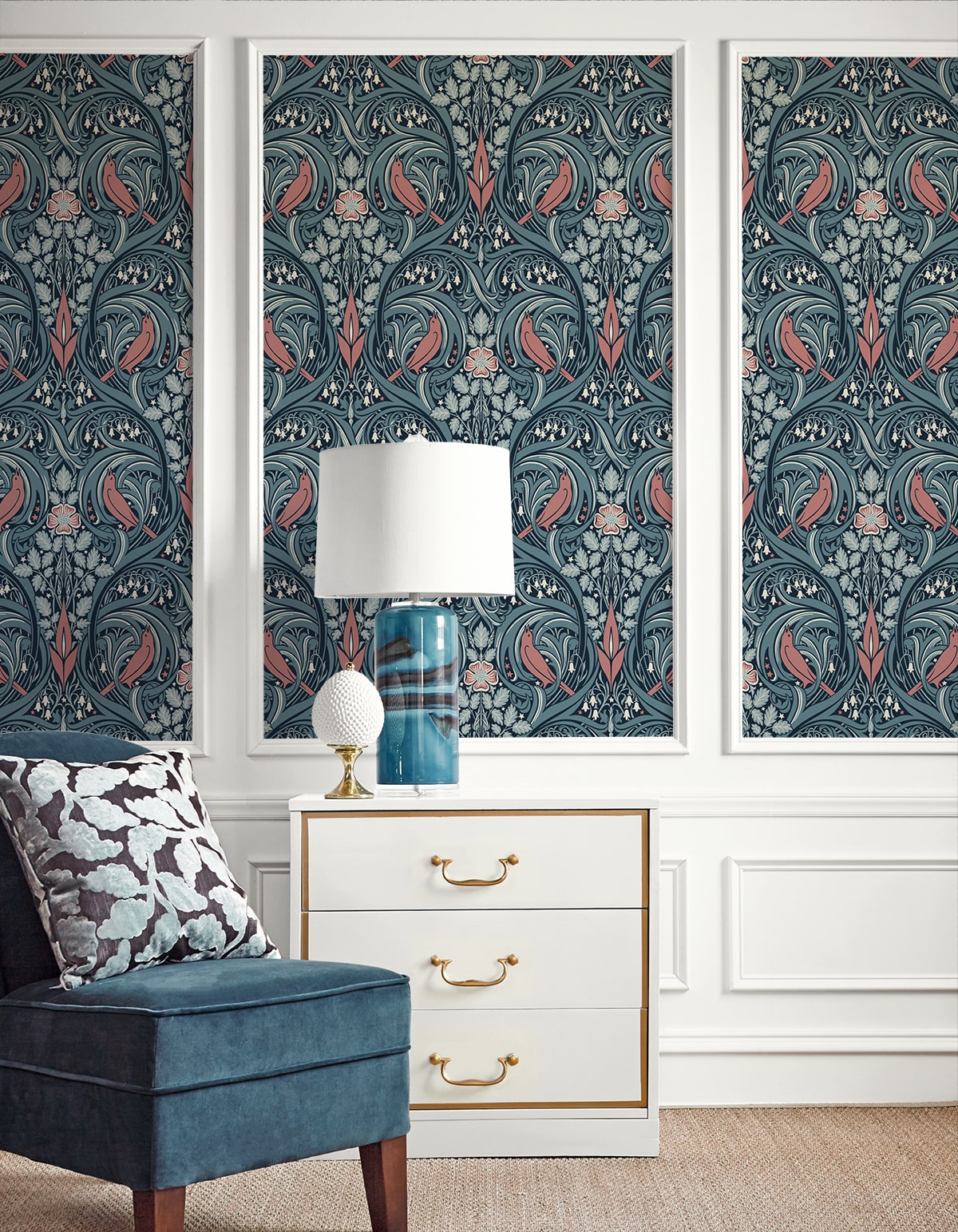 Bird Scroll Wallpaper by Seabrook Designs (Legacy Prints Collection)