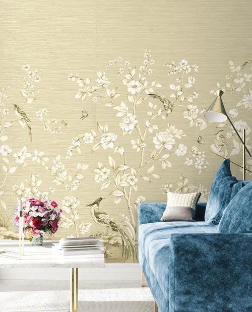 Jardin Toile Mural Natural Grasscloth  by Daisy Bennett