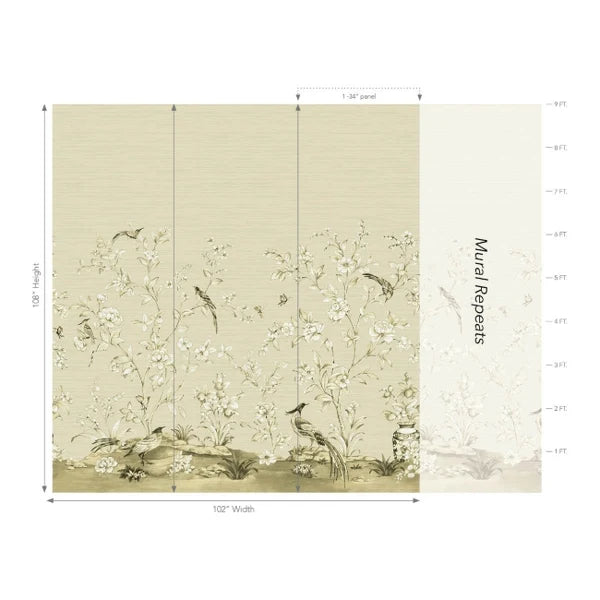 Jardin Toile Mural Natural Grasscloth  by Daisy Bennett