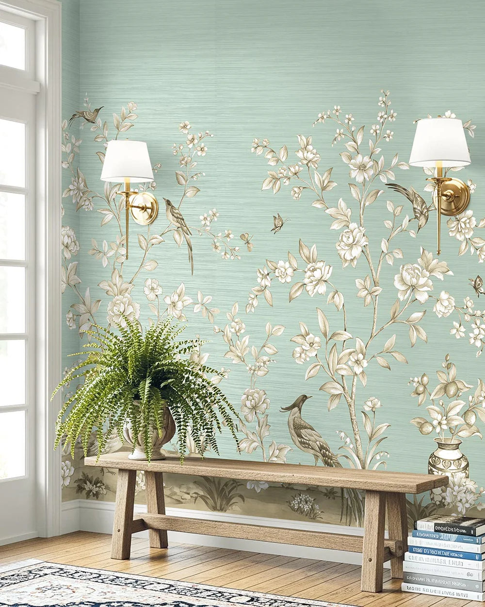 Jardin Toile Mural Natural Grasscloth  by Daisy Bennett