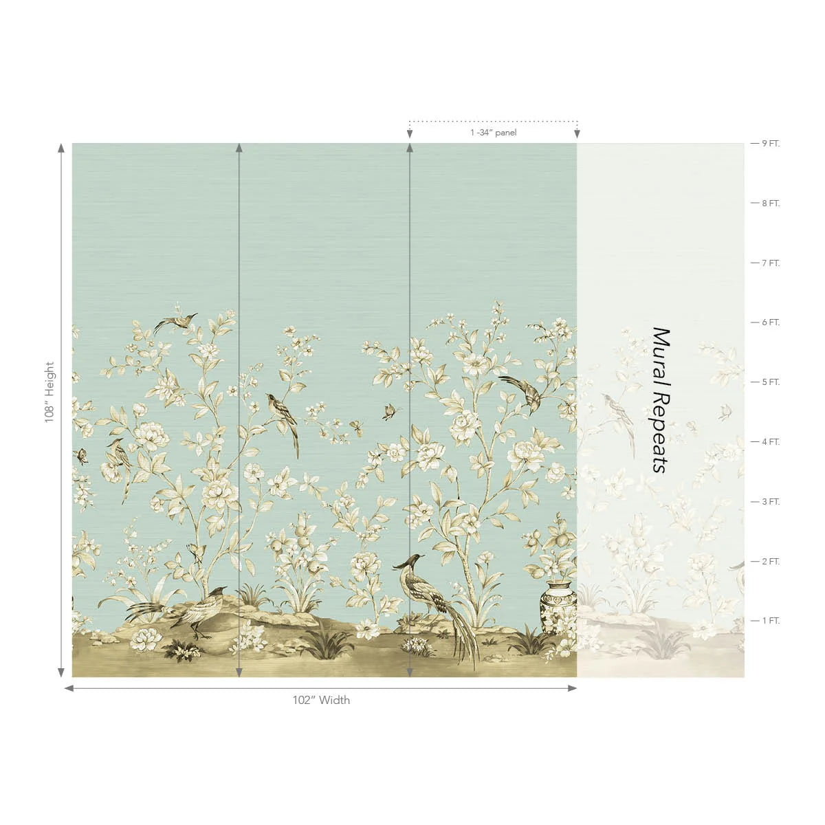 Jardin Toile Mural Natural Grasscloth  by Daisy Bennett