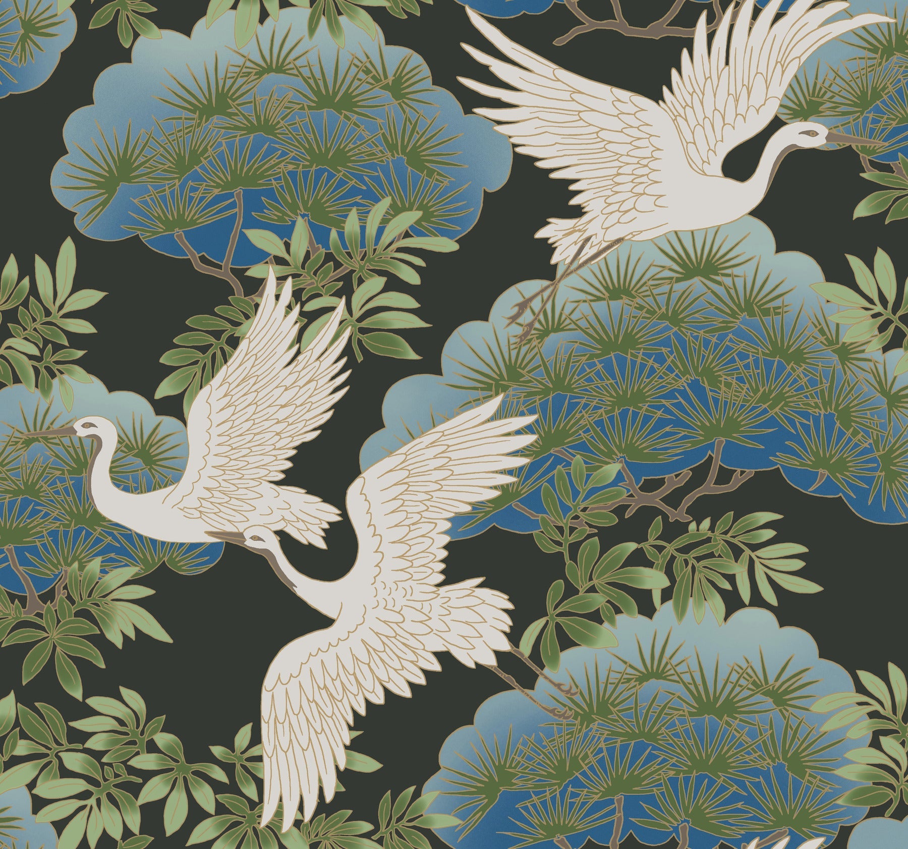 Sprig and Heron Wallpaper by Ronald Redding