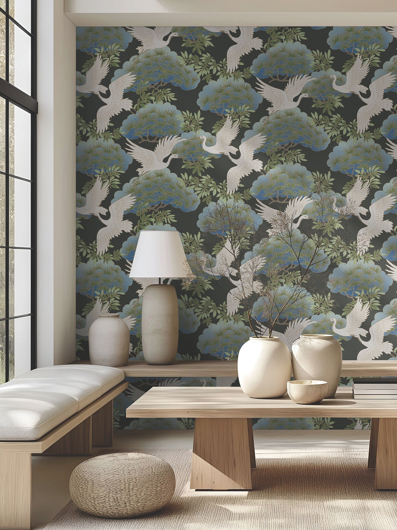 Sprig and Heron Wallpaper by Ronald Redding