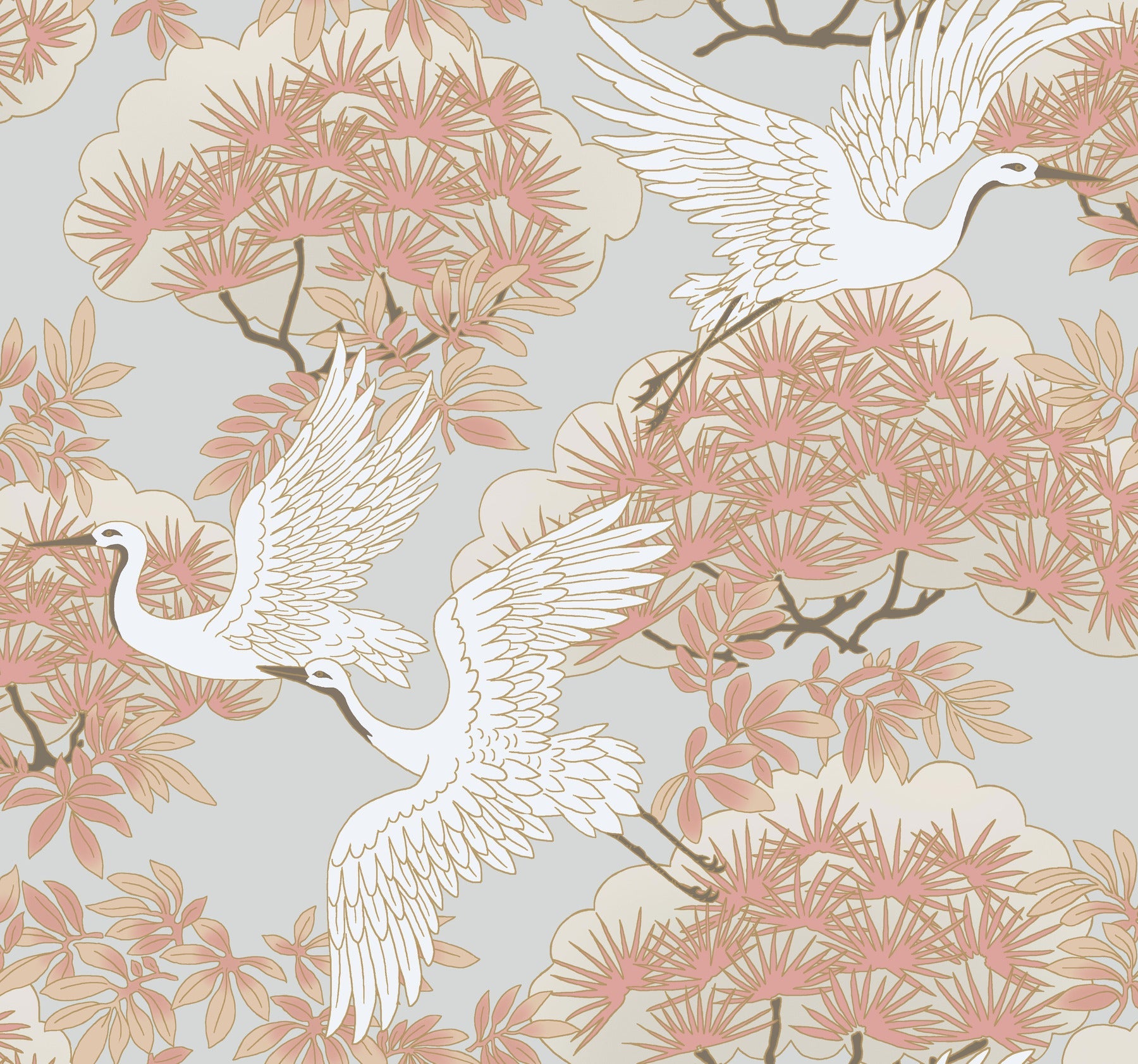 Sprig and Heron Wallpaper by Ronald Redding