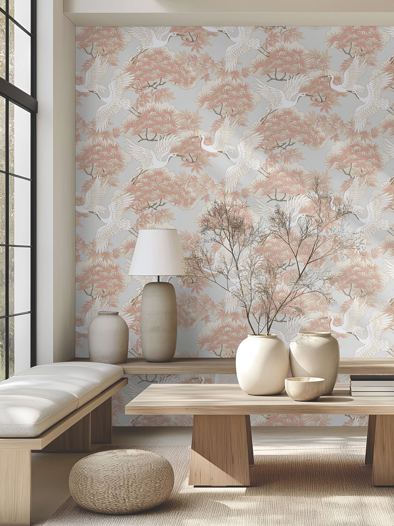Sprig and Heron Wallpaper by Ronald Redding