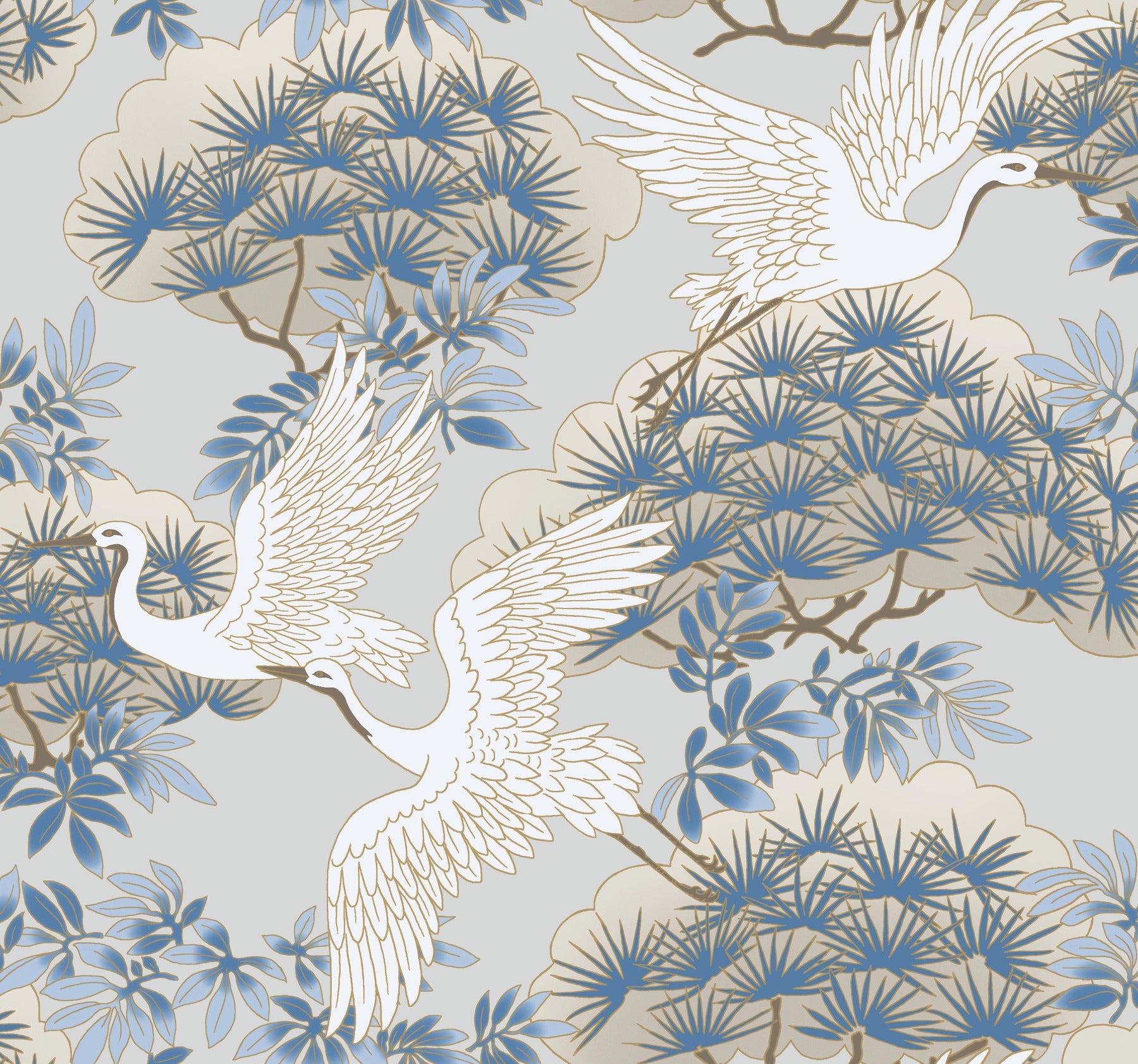 Sprig and Heron Wallpaper by Ronald Redding