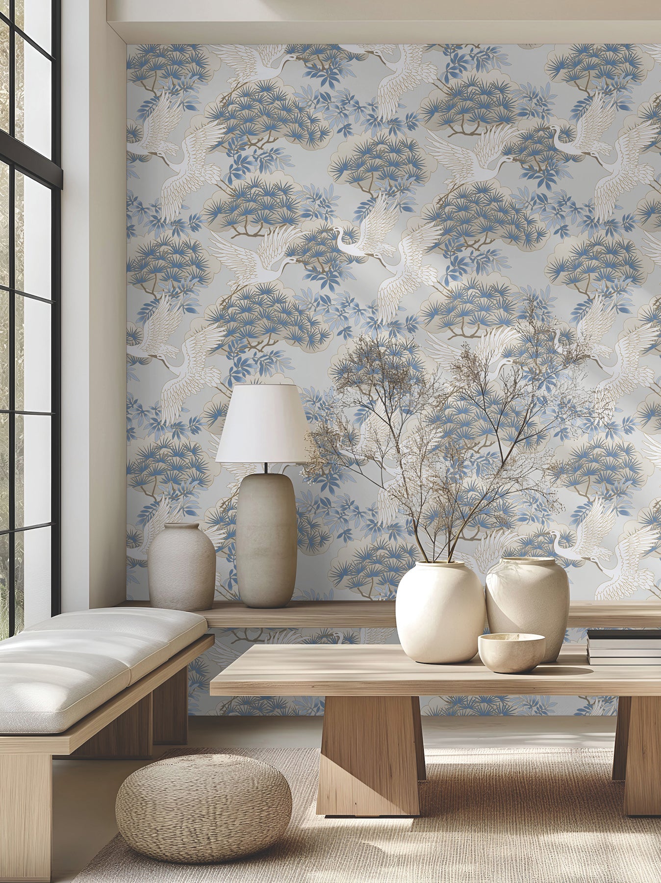 Sprig and Heron Wallpaper by Ronald Redding