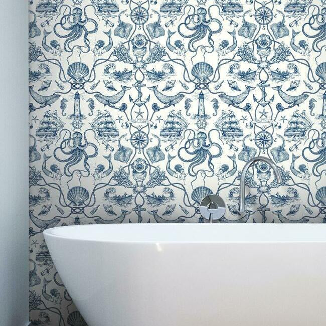 Deep Sea Toile Wallpaper By York Wallcoverings