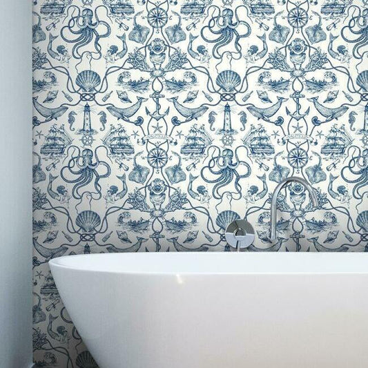 Deep Sea Toile Wallpaper By York Wallcoverings