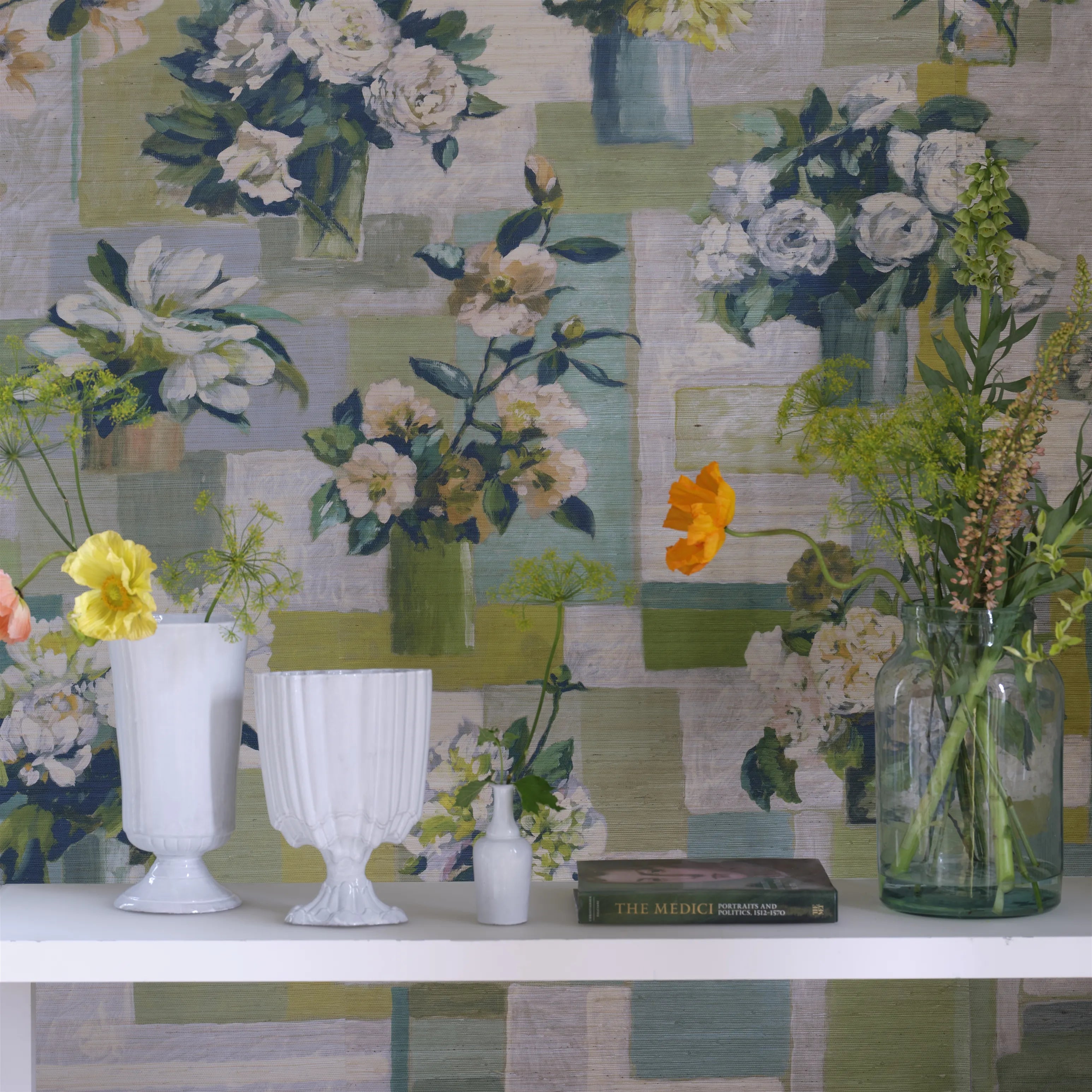 Celadon Vase Grasscloth Wallpaper Panel by Designers Guild
