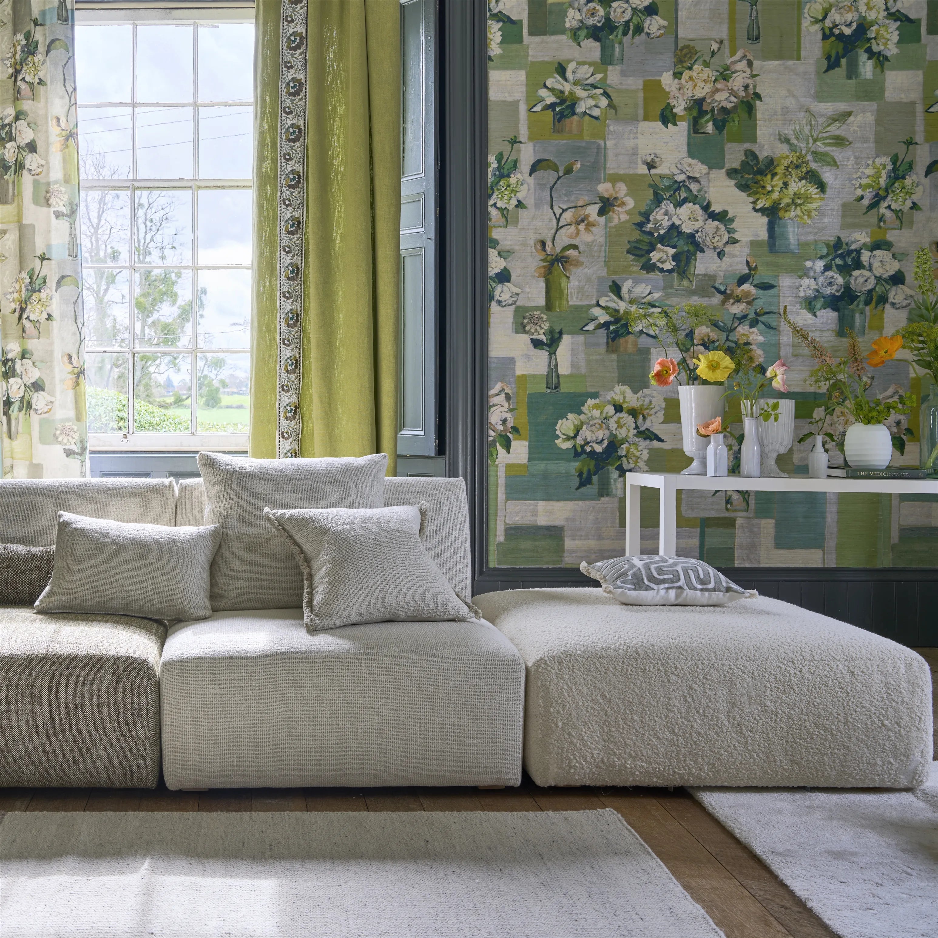 Celadon Vase Grasscloth Wallpaper Panel by Designers Guild