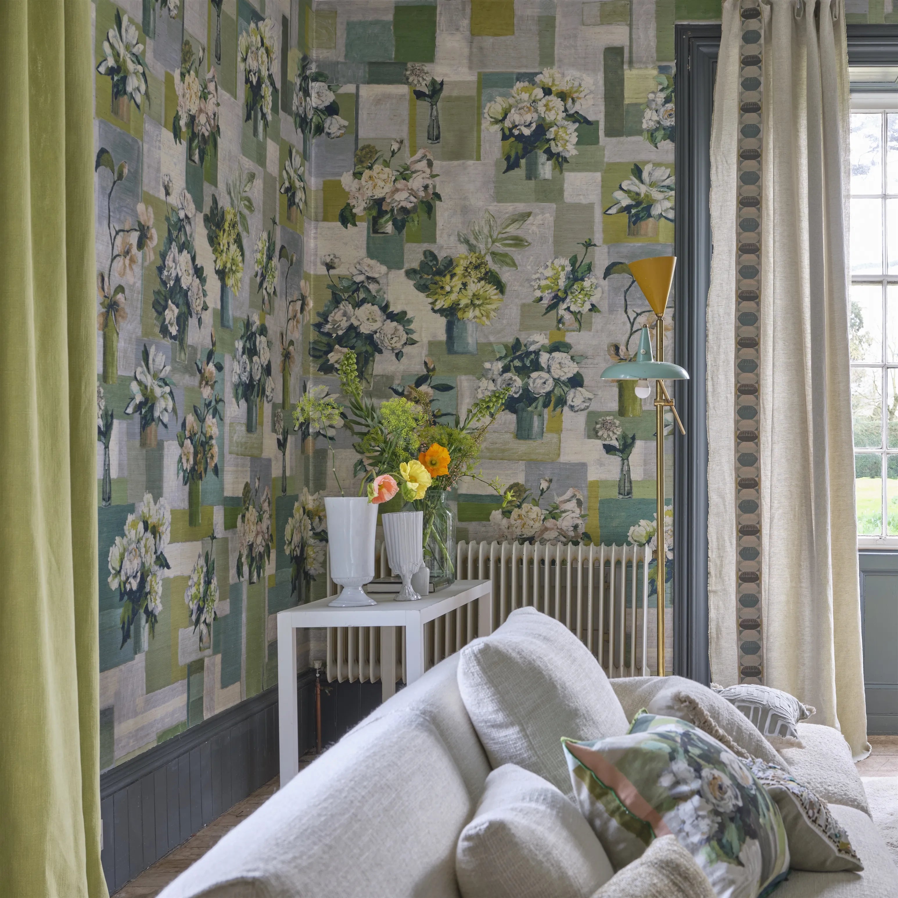 Celadon Vase Grasscloth Wallpaper Panel by Designers Guild