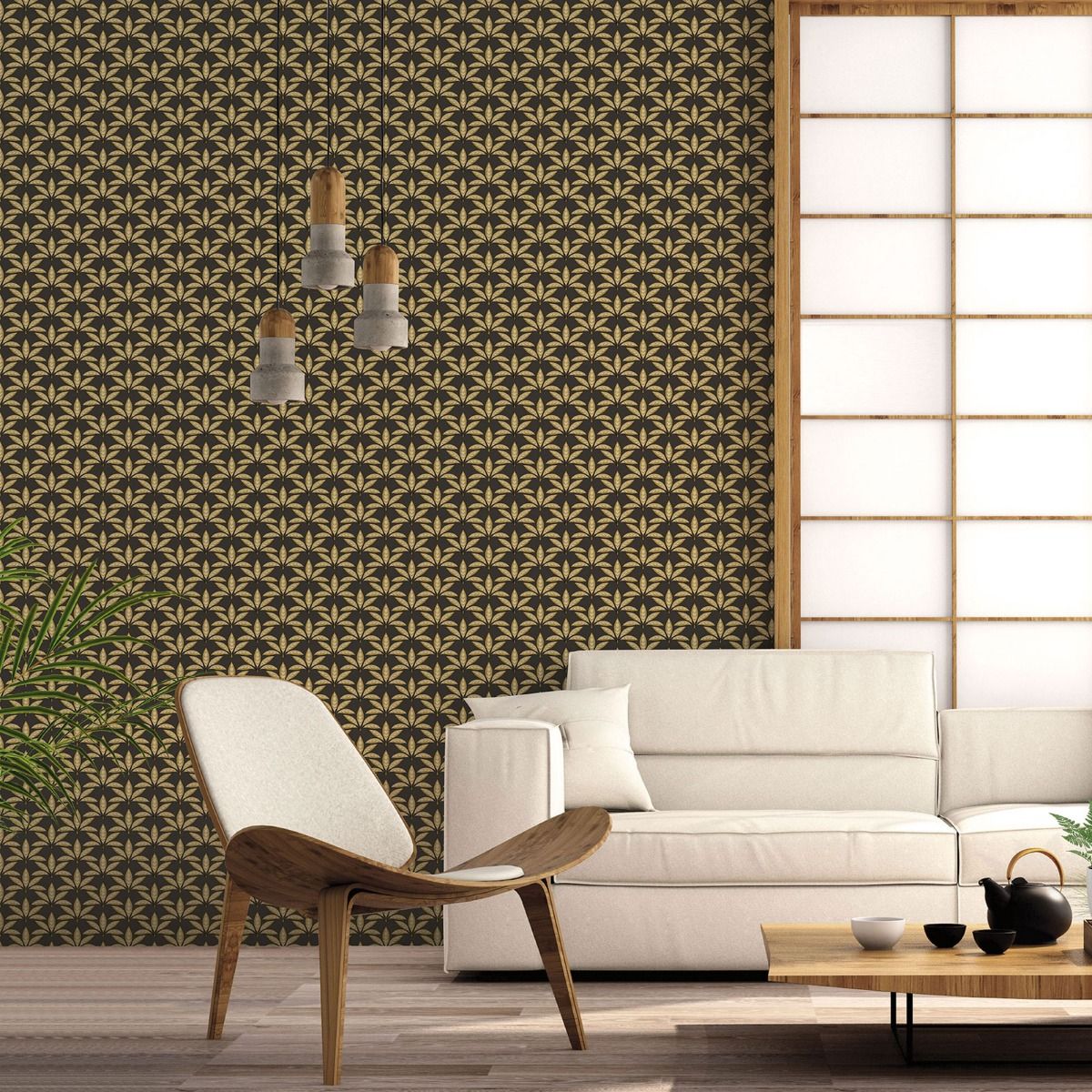 Leaf Motif Wallpaper by Galerie (Into The Wild Collection)