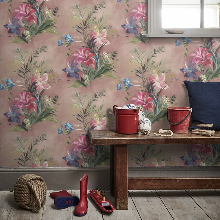 Lilliana Luxury Floral Grasscloth Wallpaper by 1838