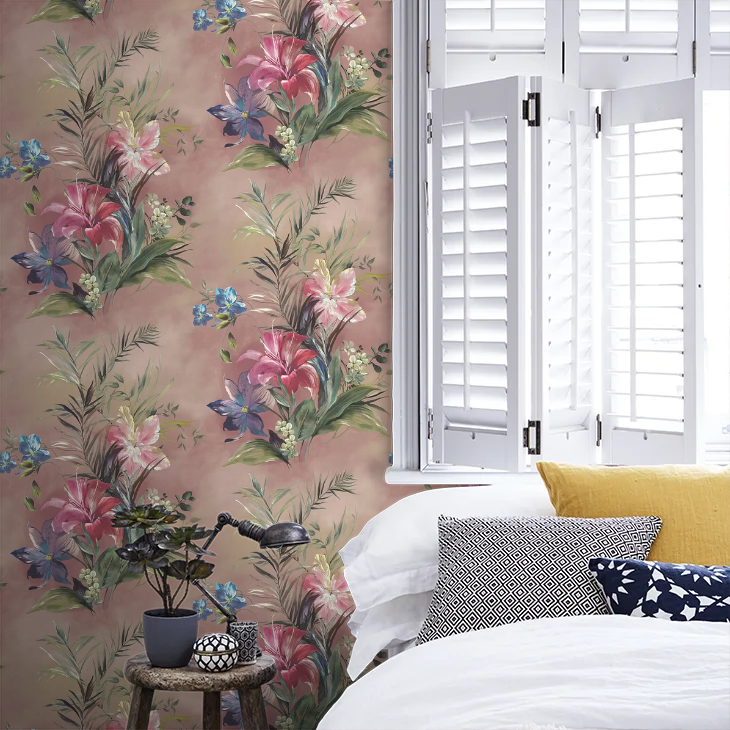 Lilliana Luxury Floral Grasscloth Wallpaper by 1838