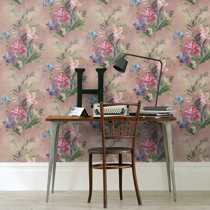 Lilliana Luxury Floral Grasscloth Wallpaper by 1838