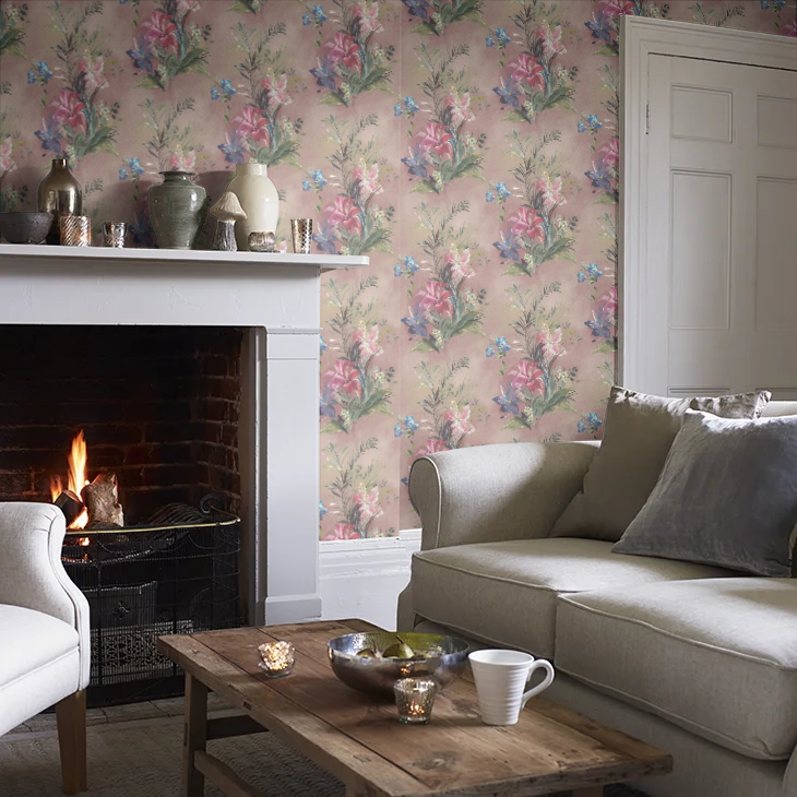Lilliana Luxury Floral Grasscloth Wallpaper by 1838