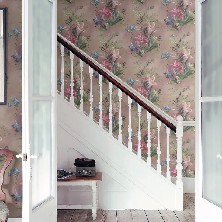 Lilliana Luxury Floral Grasscloth Wallpaper by 1838