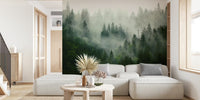 Misty Forest Green Mural by HappyWall