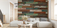 Reclaimed Boat Wood Green & Rust Mural by HappyWall