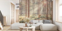 Misty Forest With Sunrays Mural by HappyWall