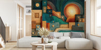 Sunlit Abstract Landscape Mural by HappyWall