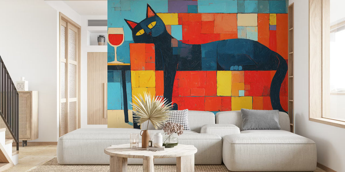 Chill Cat and Wine Mural by HappyWall