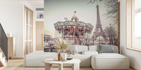 Carousel and the Eiffel Tower Mural by HappyWall