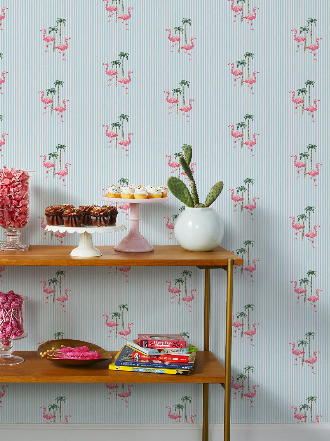 'Barbie™ Land Flamingo Pinstripe' Wallpaper by Barbie™
