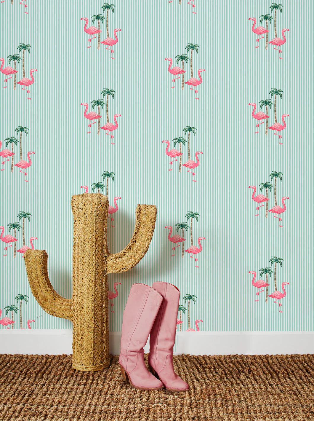 'Barbie™ Land Flamingo Pinstripe' Wallpaper by Barbie™