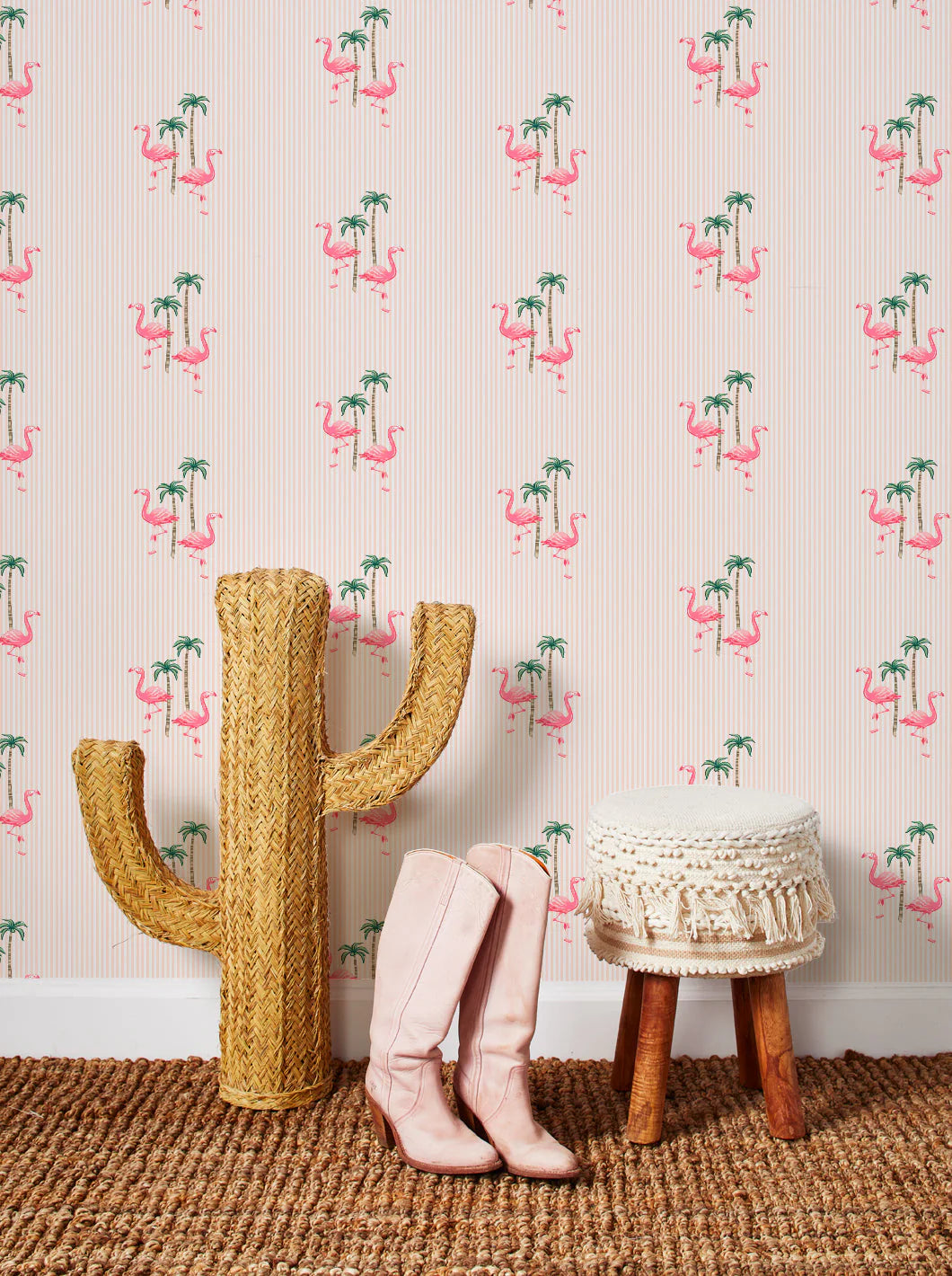 'Barbie™ Land Flamingo Pinstripe' Wallpaper by Barbie™
