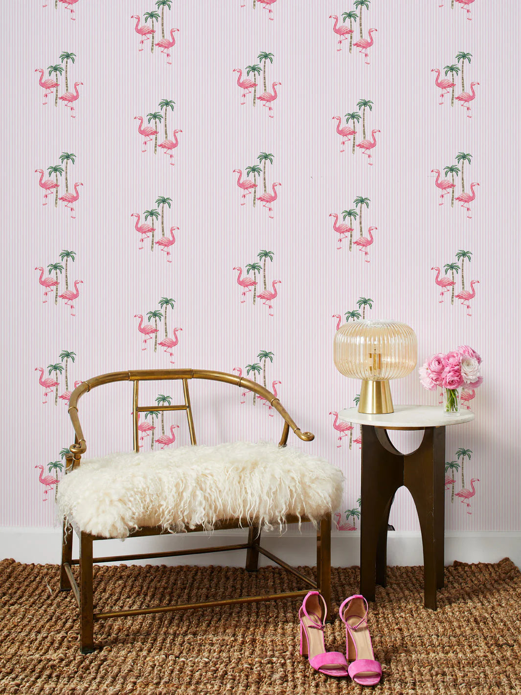 'Barbie™ Land Flamingo Pinstripe' Wallpaper by Barbie™