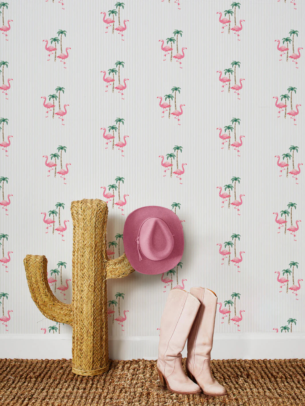 'Barbie™ Land Flamingo Pinstripe' Wallpaper by Barbie™