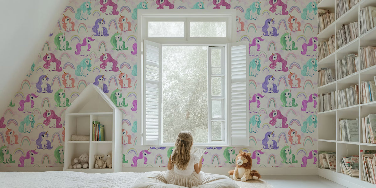 Cute Baby Unicorns on a Pastel Sky Mural by HappyWall