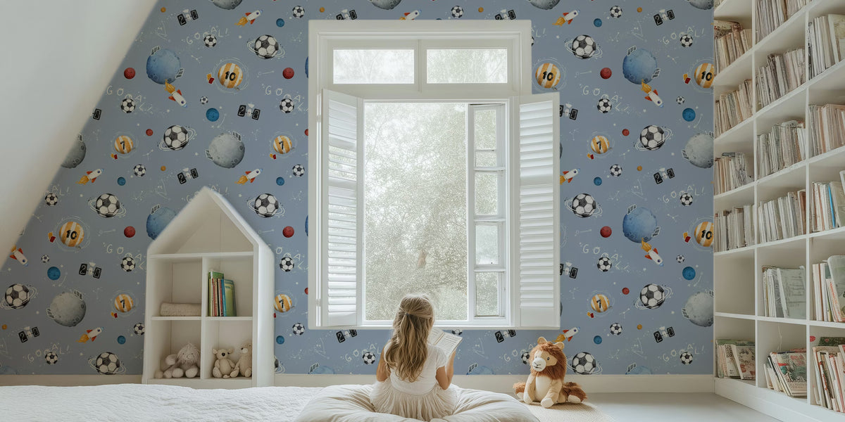 Soccer Space - Blue Mural by HappyWall