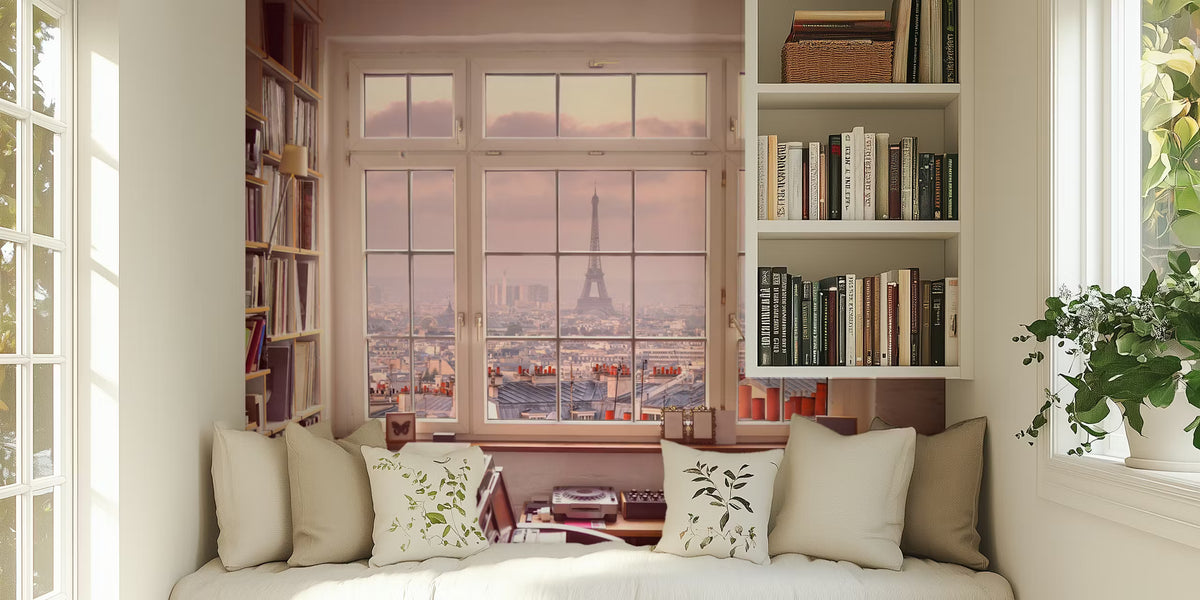 Eiffel Tower from a Window Mural by HappyWall