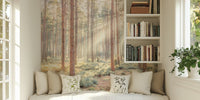 Misty Forest With Sunrays Mural by HappyWall