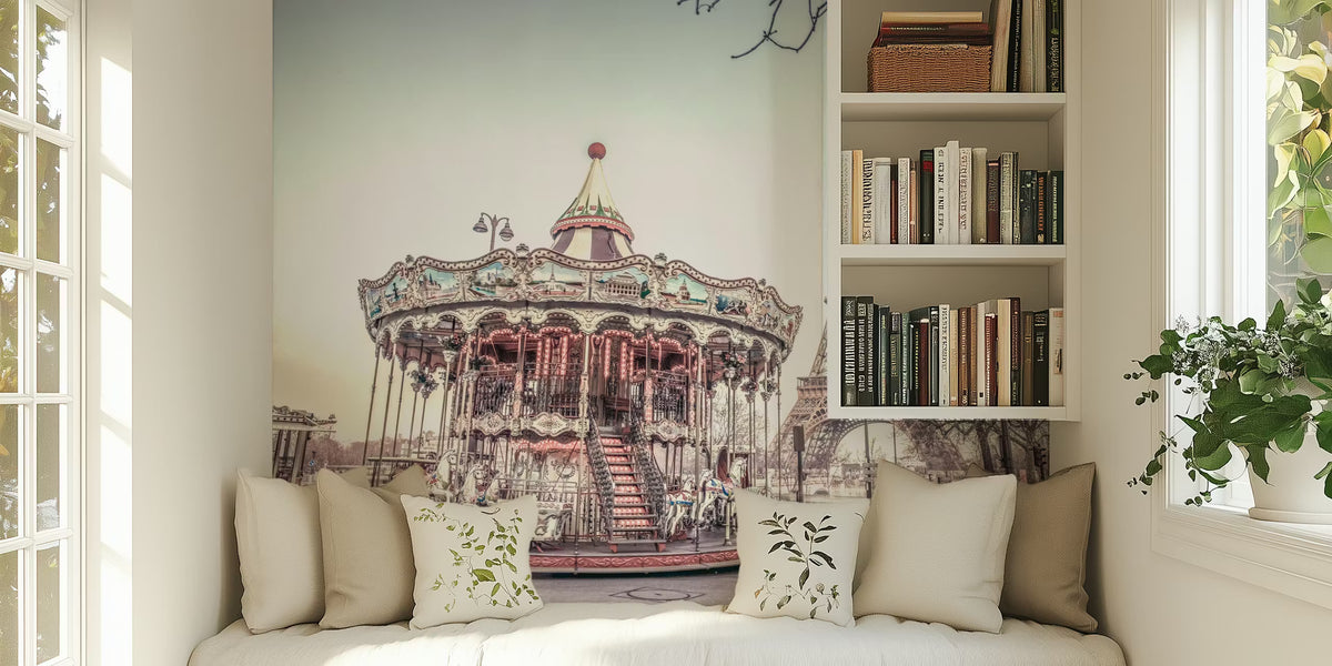 Carousel and the Eiffel Tower Mural by HappyWall