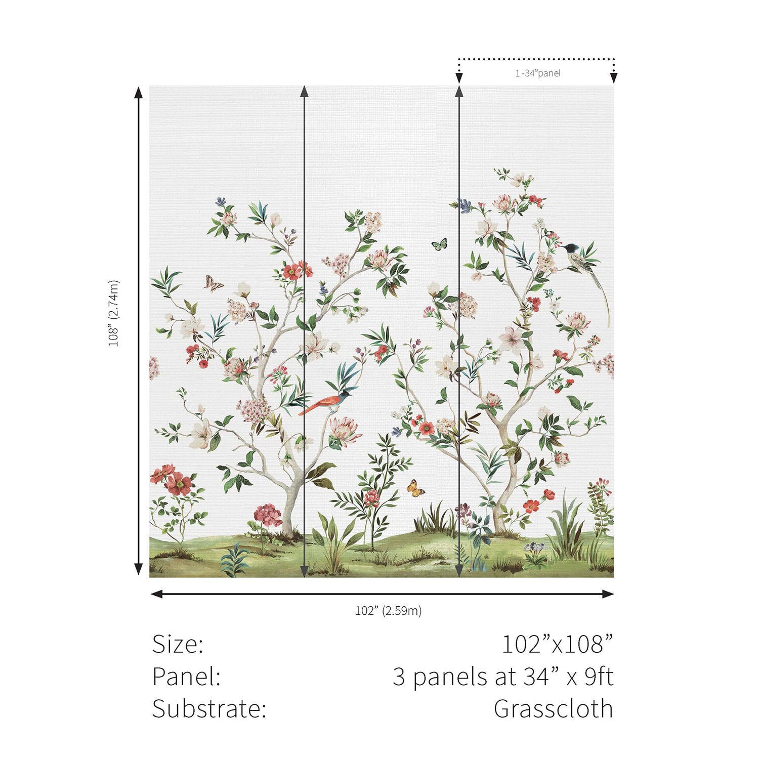 Chinoiserie Magnolia Mural on Grasscloth - Daisy Bennett Mural Collection
