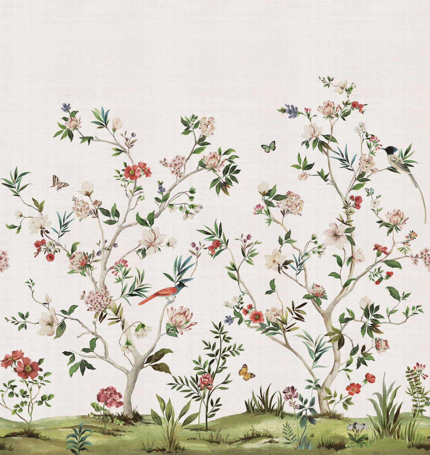 Chinoiserie Magnolia Mural on Grasscloth - Daisy Bennett Mural Collection