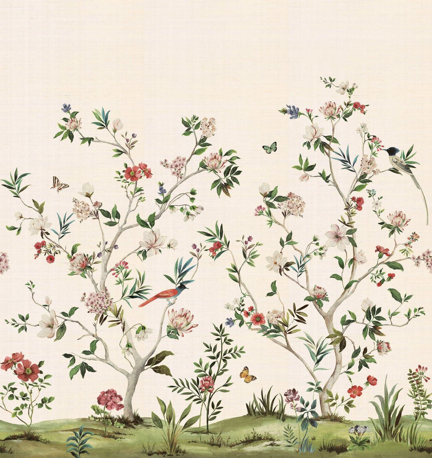 Chinoiserie Magnolia Mural on Grasscloth - Daisy Bennett Mural Collection