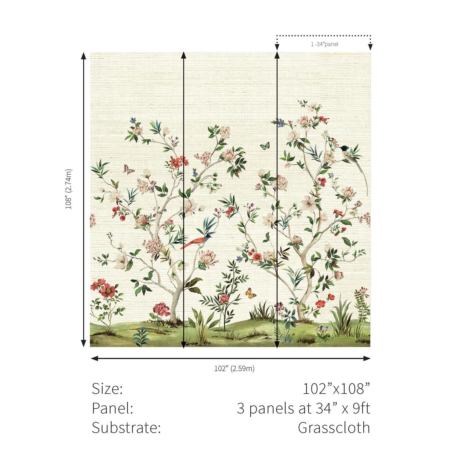 Chinoiserie Magnolia Mural on Grasscloth - Daisy Bennett Mural Collection
