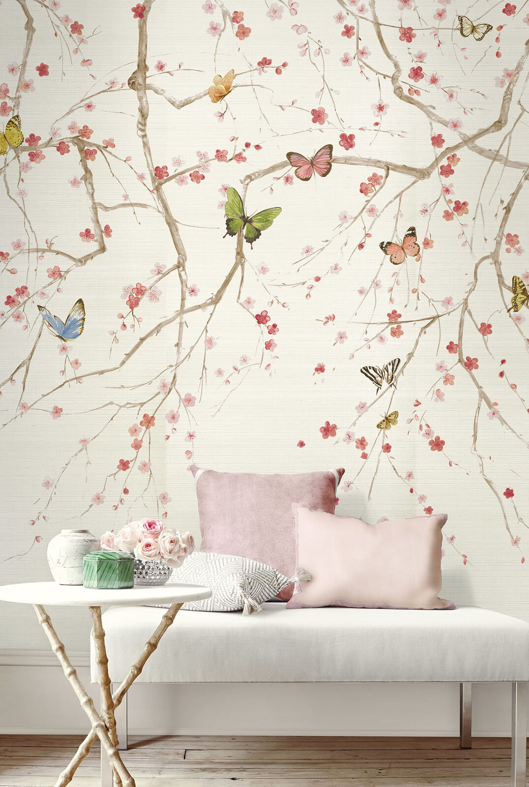 Butterfly Delight Mural in Grasscloth - Daisy Bennett Mural Collection